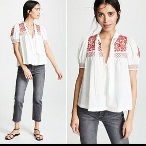 Free People Dreaming About You Embroidered Top White Women's Size Medium